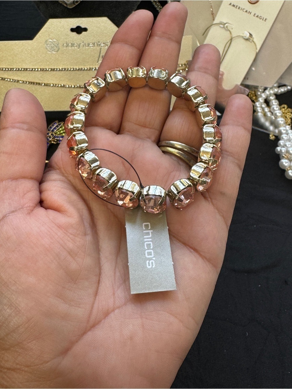 Chico's Gold-Tone Bracelet with Peach-Pink Crystals